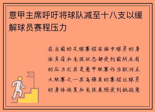 意甲主席呼吁将球队减至十八支以缓解球员赛程压力